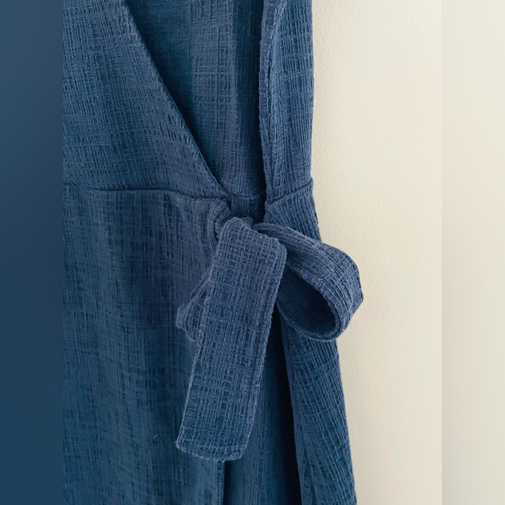 Madewell Crosshatch Side-Tie Dress XS In Navy Blue - Picture 9 of 10